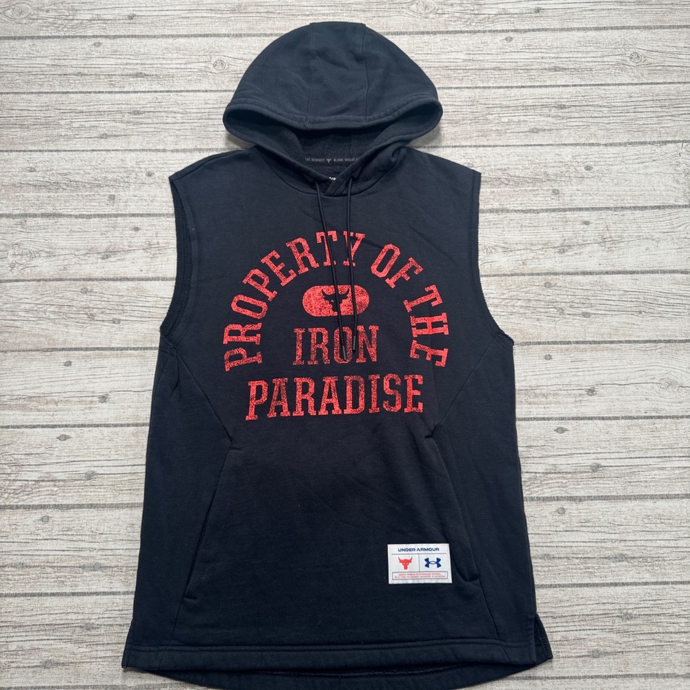 Under Armour Hoodie Men's Small Black Iron Paradise Project Rock Sleeveless Gym